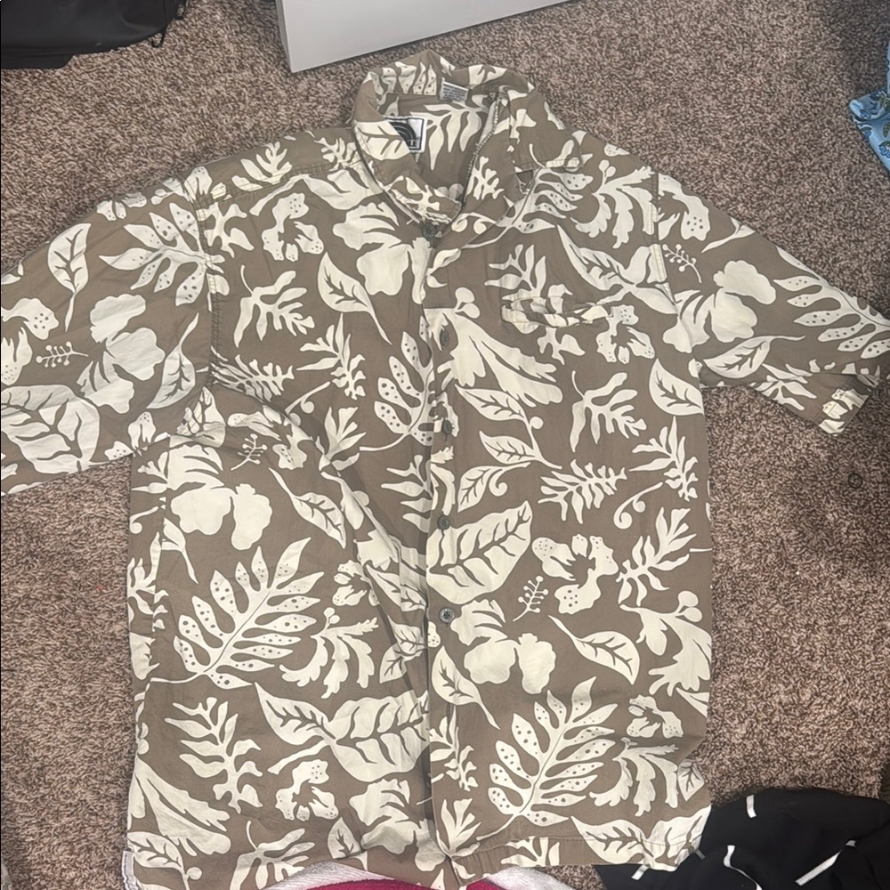 Beige and White Leaf Print Shirt